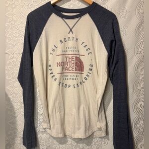 The North Face blue and white men’s long sleeve shirt